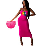 Summer Women Lip Pattern Multicolor Printing Sleeveless Dresses BL02132