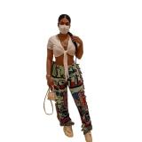 Women's Fashion Trend Hip Hop Strip Running Water Printing Long Pants HB403647