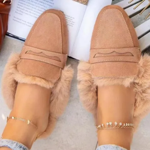 Women's Fur Slip-on Point Toe Fashion Plush Slippers