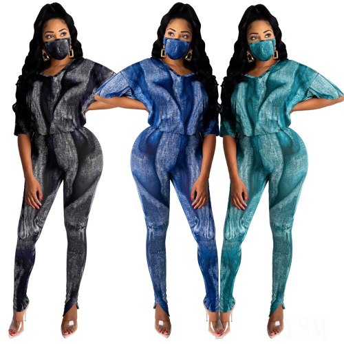 Women Tie-Dye Print Two pcs one set Tops with Bottom Pants(shorts)outfit outfits