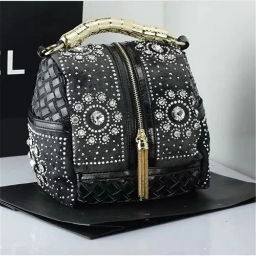 Women Diamond Zipper Weave Handbags 5557889