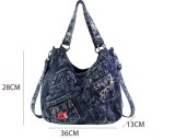 Women's Fashion Rivet Denim Shoulder Retro Washed Jeans Diamond Handbags 8908899