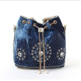 Women Denim+PU Diamond Chain Handbags 196107#