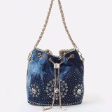 Women Denim+PU Diamond Chain Handbags 196107#
