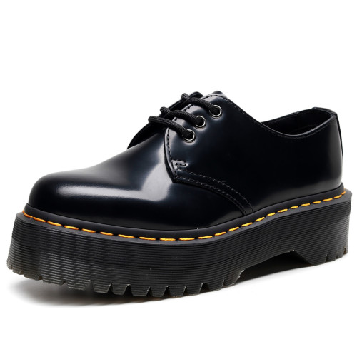 Women's Low-Top Leather British Round Toe Platform Short Boots 146172Quad