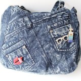 Women's Fashion Rivet Denim Shoulder Retro Washed Jeans Diamond Handbags 8908899