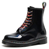 Rainbow Patent Leather British Style Mirror Gradient Laser Martin Boots 146071