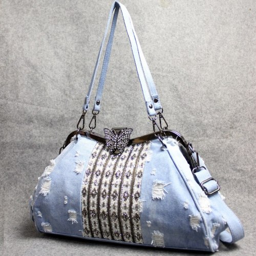 Women Fashion Diamond Denim Rhinestones Decorative Handbags NZ55454556
