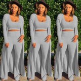 Women Knitted Long Sleeve High Crater Strip Three Pieces Sets K9294105