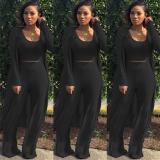 Women Knitted Long Sleeve High Crater Strip Three Pieces Sets K9294105