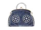 Fashion Women Large Capacity Weave Denim Rhinestones Handbags 1025566