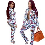 Women Printing Long Sleeve Two Pcs One Set Tops With Bottom Pants Outfit Outfits K910617