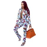Women Printing Long Sleeve Two Pcs One Set Tops With Bottom Pants Outfit Outfits K910617