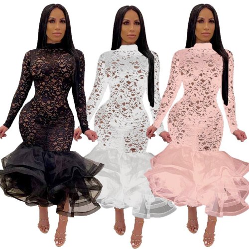 Women Sexy Hollow Out Lace Nightclub Party Dresses K957586