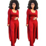Women Knitted Long Sleeve High Crater Strip Three Pieces Sets K9294105