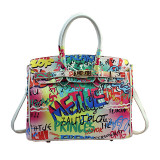 Women Colorful Hand Drawn Doodle Kelly Letter Handbags 86552031