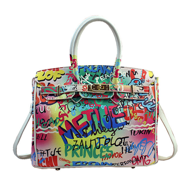 Women Colorful Hand Drawn Doodle Kelly Letter Handbags 86552031