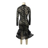 Women Sexy Hollow Out Lace Nightclub Party Dresses K957586