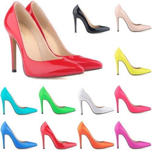 Women Pumps PU Patent Leather Pointed Toe 11CM High Heels 302-2132