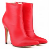 Women's Winter PU Ankle Basic Round Toe 11CM Thin Heels Boots 76910-45
