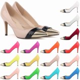 Women Patent PU Leather Splice Golden Pointed Toe 8CM High Heels