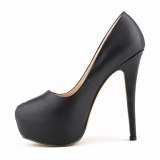 Women PU Slip On 14CM Round Toe Waterproof Thin Heels 8178-12