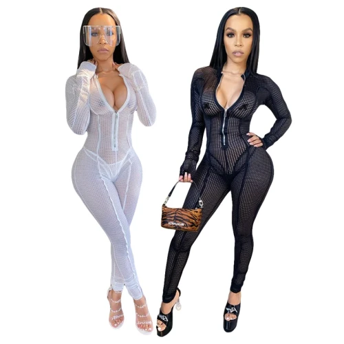 Women Sexy Deep V Neck Long Sleeve Mesh Bodysuits Bodysuit Outfit Outfits K977586