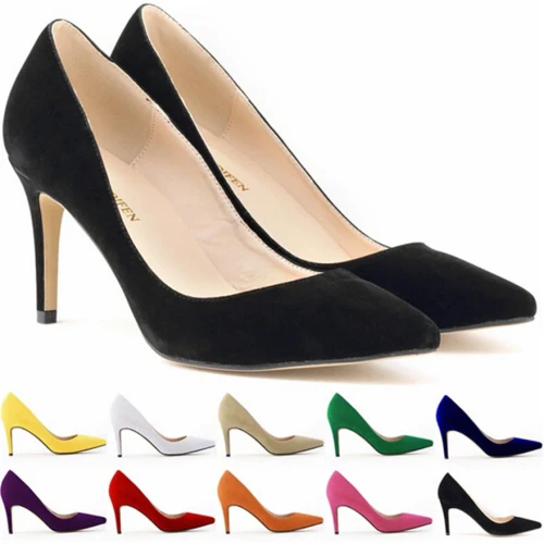 Women's Fashion Pointed Toe Solid Flock High Heels 9523-12