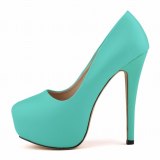 Women PU Slip On 14CM Round Toe Waterproof Thin Heels 8178-12