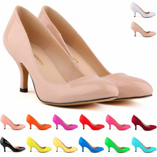 Women Office PU Leather Classic Solid Shallow High Heels 11845-12