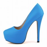 Women PU Slip On 14CM Round Toe Waterproof Thin Heels 8178-12