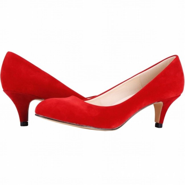 Women Fashion Round Toe Flock Slip On 6CM Thin Heels 3323-12
