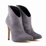 Women's Winter Flock Ankle Short Plush Basic Round Toe High 11CM Thin Heels Boots 76910-12