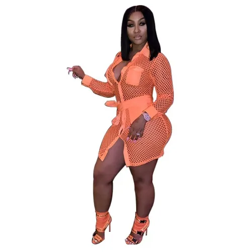 Women Sexy Hollow Out Pocket Fishnet Dresses K950314