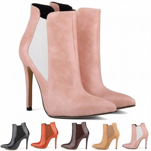 Women's Sexy Classic Elastic Pointed Toe PU 11CM Thin Heels Boots 76910-23