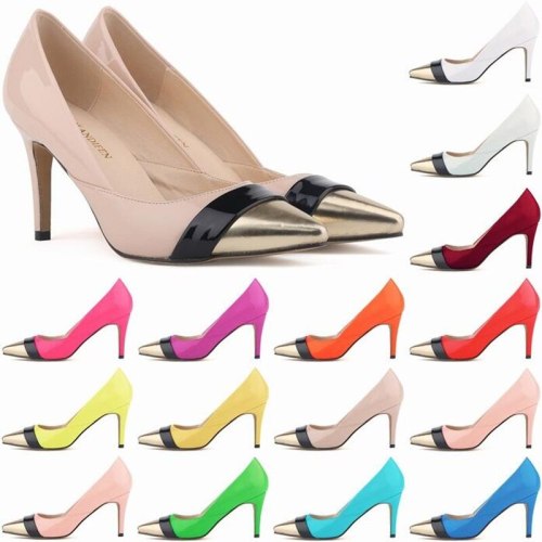 Women Patent PU Leather Splice Golden Pointed Toe 8CM High Heels