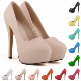 Women PU Slip On 14CM Round Toe Waterproof Thin Heels 8178-12