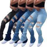Summer Front Drawstring Wrinkle Women Jeans Pant Pants PT881425