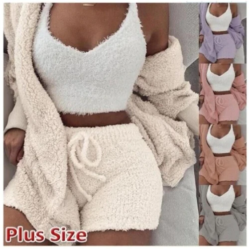 Women Long Sleeve Sleeveless Pajamas 3 Piece Sets
