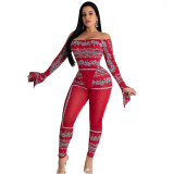 Women Printed Sexy Two Pcs One Set Tops With Bottom Pants Outfit Outfits K957687