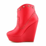 Women Autumn Fashion Rivets PU Leather Platform Pointed Toe Boots 51910-12