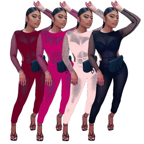 Women Mesh Hollow Out Long Sleeve Bodysuits Bodysuit Outfit Outfits K978394