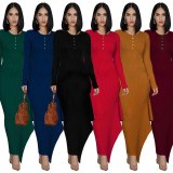 Women Long Sleeve High Crater Button Dresses 322132