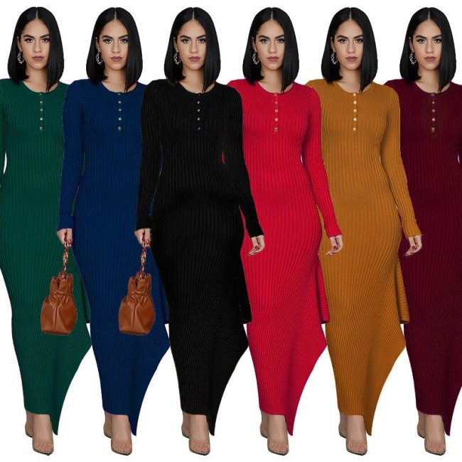 Women Long Sleeve High Crater Button Dresses 322132