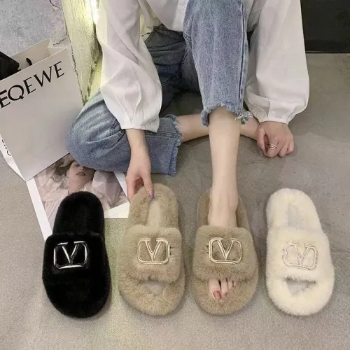 Women Winter Home Faux Fur Slippers Slides K1223