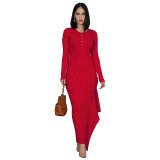 Women Long Sleeve High Crater Button Dresses 322132