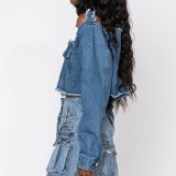 Women's Sexy Ripped Off-Shoulder Jeans Jacket Coats 97384