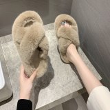 Women Wool Cross Flip Flops Platform Warm Fur Slippers K2031