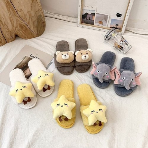 Women Open-Toe Fashion Animal Home Fur Slippers K1324