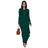 Women Long Sleeve High Crater Button Dresses 322132